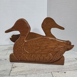 Vintage Wooden Duck Theme Napkin/Mail Holder Cabin Farmhouse Decor Hunting Lodge